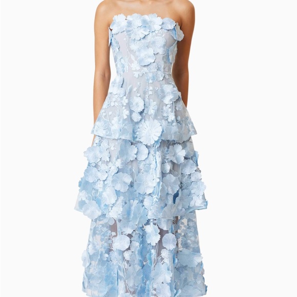 Elliatt Strapless Dress with Blue Floral Appliqué - Picture 4 of 5